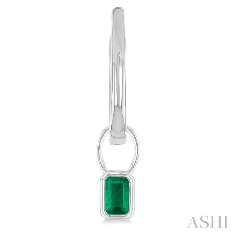 5x3 MM Bezel Set Emerald Precious Fashion Huggie Earrings in 10K White Gold
