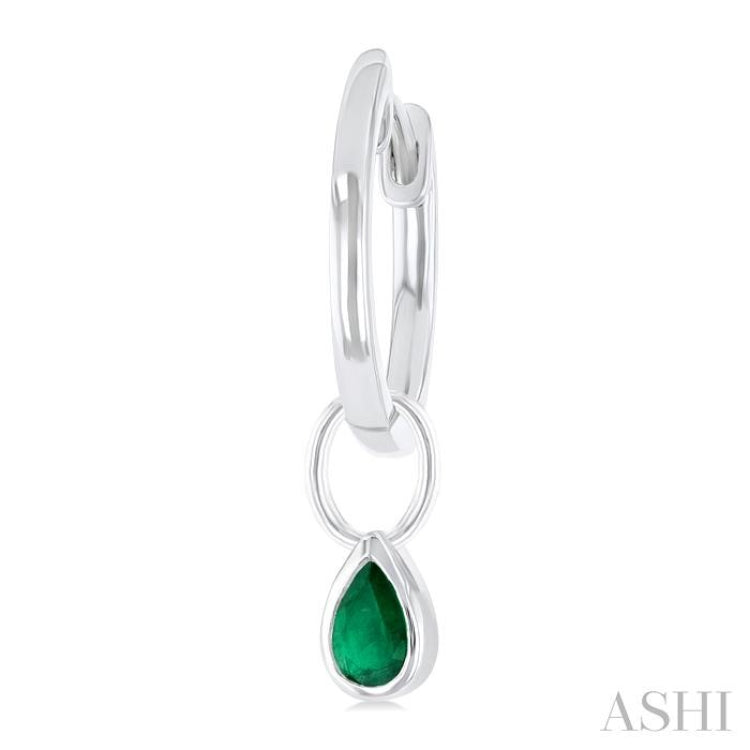 5x3 MM Bezel Set Pear Cut Emerald Precious Fashion Huggie Earrings in 10K White Gold