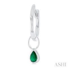 5x3 MM Bezel Set Pear Cut Emerald Precious Fashion Huggie Earrings in 10K White Gold