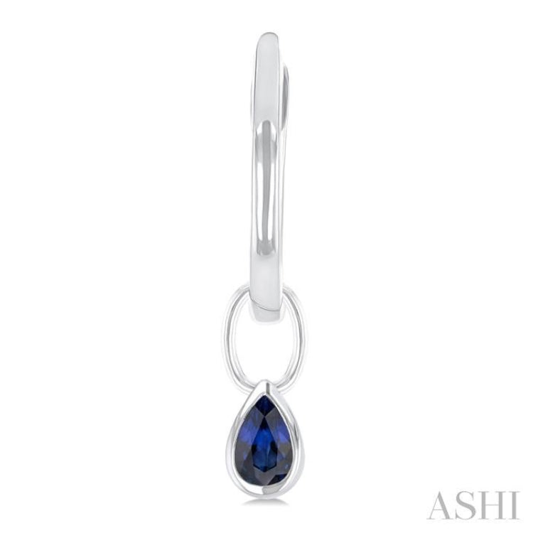 5x3 MM Bezel Set Pear Cut Sapphire Precious Fashion Huggie Earrings in 10K White Gold