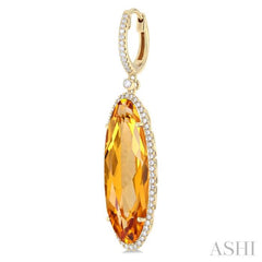 20x8 MM Oval Cut Citrine and 1/2 ctw Round Cut Diamond Halo Semi Precious Earrings in 14K Yellow Gold