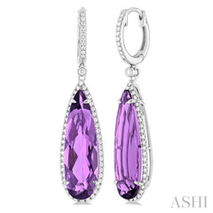 23x7 MM Pear Shape Amethyst and 3/8 ctw Round Cut Diamond Halo Semi Precious Earrings in 14K White Gold