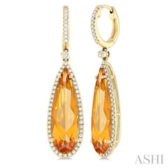 23x7 MM Pear Shape Citrine and 3/8 ctw Round Cut Diamond Halo Semi Precious Earrings in 14K Yellow Gold