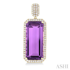 22x10 MM Emerald Cut Amethyst and 7/8 ctw Round Cut Diamond Halo Semi Precious Earrings in 14K Yellow Gold