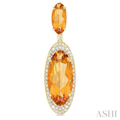 18x8 MM & 10x5 MM Oval Cut Citrine and 3/4 ctw Round Cut Diamond Halo Semi Precious Earrings in 14K Yellow Gold