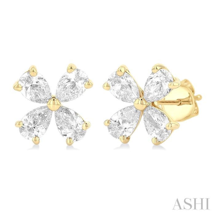 1/2 ctw Floral Pear Cut Diamond Stud Earrings in 14K Yellow Gold