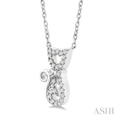 1/10 Ctw Cat Shape Petite Round Cut Diamond Fashion Pendant With Chain in 10K White Gold