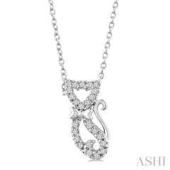 1/10 Ctw Cat Shape Petite Round Cut Diamond Fashion Pendant With Chain in 10K White Gold