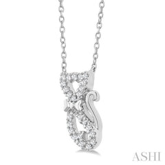 1/10 Ctw Cat Shape Petite Round Cut Diamond Fashion Pendant With Chain in 10K White Gold