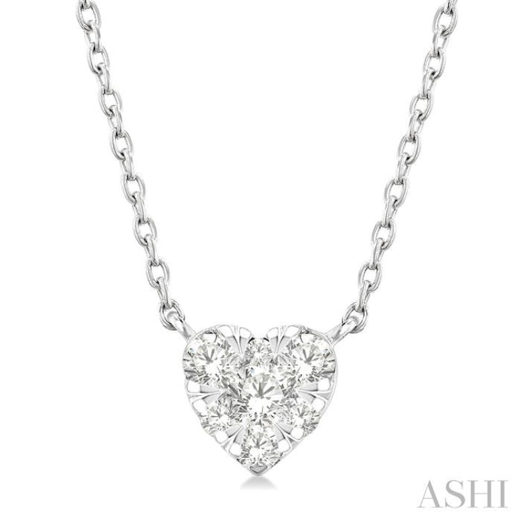 1/10 Ctw Lovebright Petite Heart Shape Round Cut Diamond Fashion Pendant With Chain in 10K Yellow and White Gold