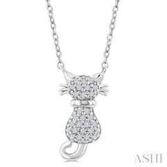 1/10 Ctw Cat Shape Petite Round Cut Diamond Fashion Pendant With Chain in 10K White Gold