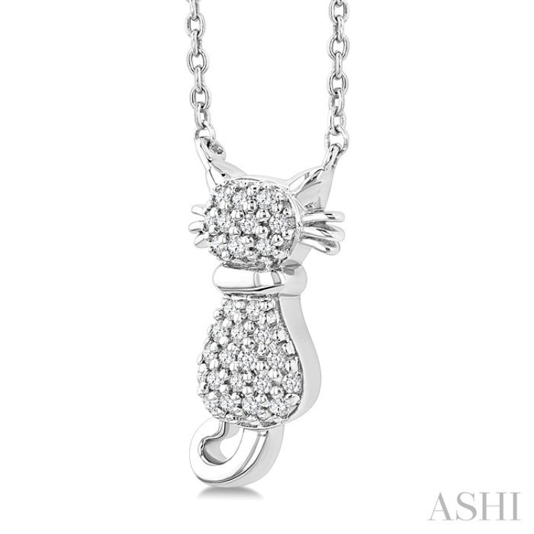 1/10 Ctw Cat Shape Petite Round Cut Diamond Fashion Pendant With Chain in 10K White Gold