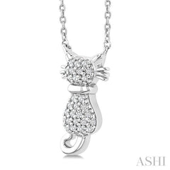 1/10 Ctw Cat Shape Petite Round Cut Diamond Fashion Pendant With Chain in 10K White Gold