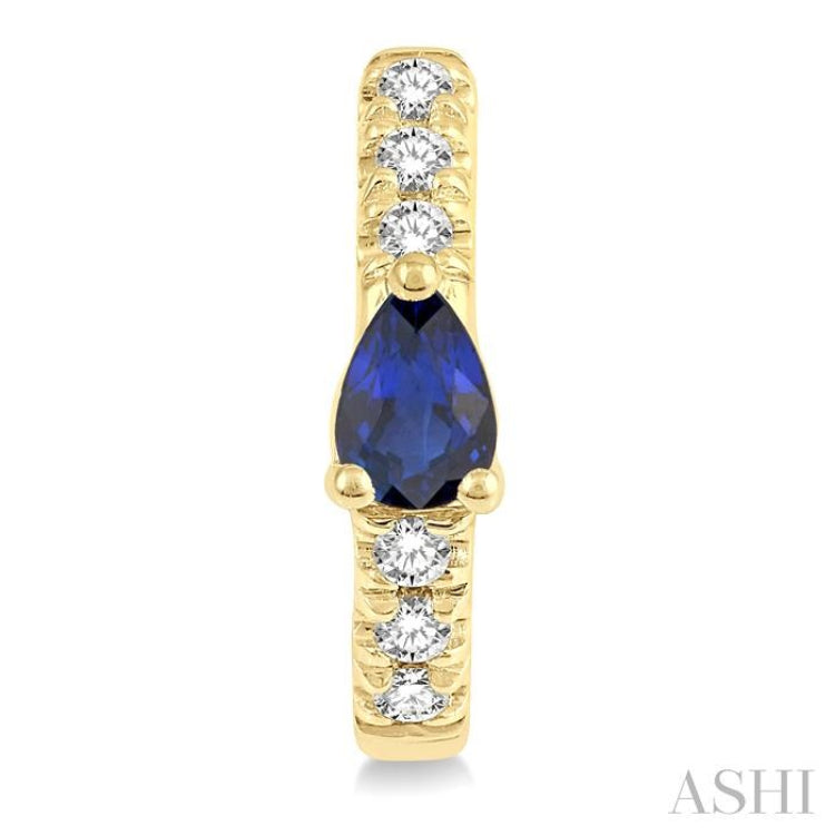 4X3 MM Pear Cut Sapphire and 1/10 Ctw Round Cut Diamond Petite Huggie Earrings in 10K Yellow Gold