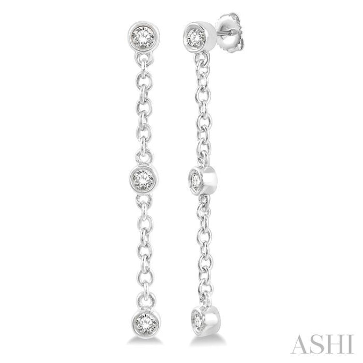 1/6 ctw Circular Shape 3-Station Round Cut Diamond Drop Earring in 10K White Gold