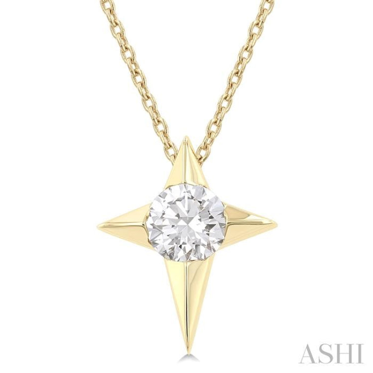 1/2 Ctw Four-Ray Star Round Cut Diamond Fashion Pendant With Chain in 14K Yellow Gold