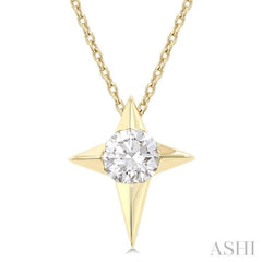 1/2 Ctw Four-Ray Star Round Cut Diamond Fashion Pendant With Chain in 14K Yellow Gold