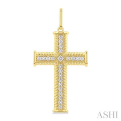 1.00 Ctw Cross Round Cut Diamond Fashion Pendant in 14K Yellow Gold