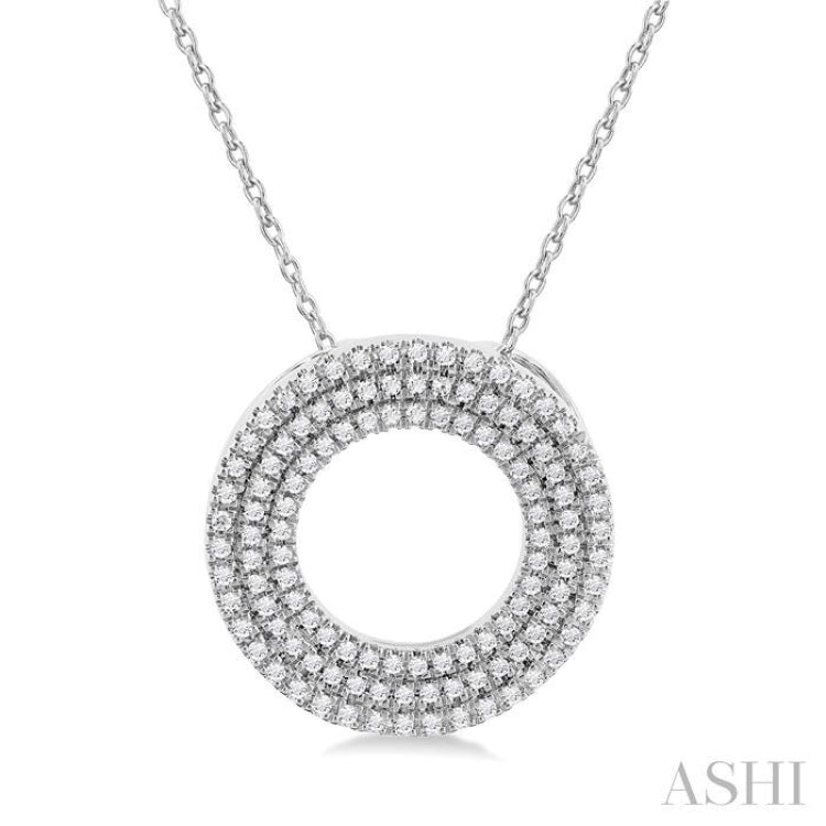 1/3 ctw  Circle Triple Row Round Cut Diamond Fashion Pendant With Chain in 10K White Gold