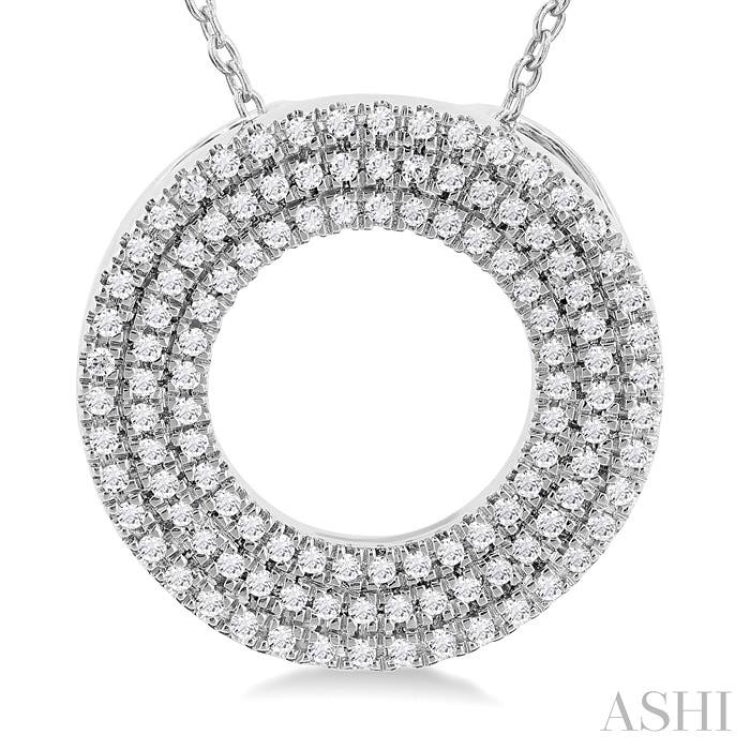 1/3 ctw  Circle Triple Row Round Cut Diamond Fashion Pendant With Chain in 10K White Gold