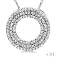 1/3 ctw  Circle Triple Row Round Cut Diamond Fashion Pendant With Chain in 10K White Gold
