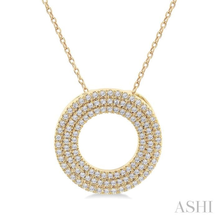 1/3 Ctw Circle Triple Row Round Cut Diamond Fashion Pendant With Chain in 10K Yellow Gold