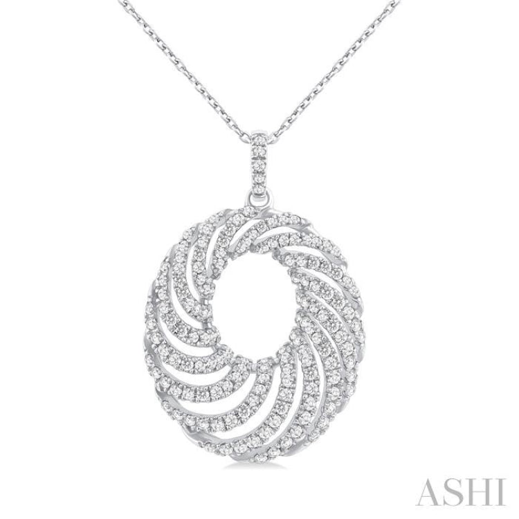 1 Ctw Open Window Swirl Circle Round Cut Diamond Fashion Pendant With Chain in 14K White Gold