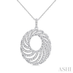1 Ctw Open Window Swirl Circle Round Cut Diamond Fashion Pendant With Chain in 14K White Gold