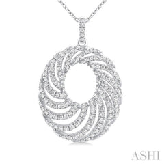 1 Ctw Open Window Swirl Circle Round Cut Diamond Fashion Pendant With Chain in 14K White Gold