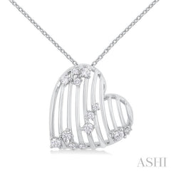 1/4 ctw Open Window Ridged Heart Round Cut Diamond Pendant With Chain in 14K White Gold