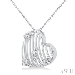 1/4 ctw Open Window Ridged Heart Round Cut Diamond Pendant With Chain in 14K White Gold