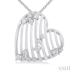 1/4 ctw Open Window Ridged Heart Round Cut Diamond Pendant With Chain in 14K White Gold