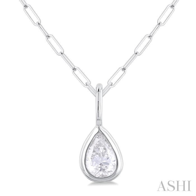 1/5 Ctw Pear Cut Bezel Set Diamond Fashion Pendant With Paperclip Chain in 10K White Gold