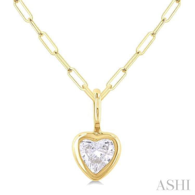 1/5 ctw Heart Shape Bezel Set Diamond Fashion Pendant With Paperclip Chain in 10K Yellow Gold