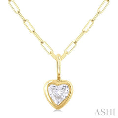 1/5 ctw Heart Shape Bezel Set Diamond Fashion Pendant With Paperclip Chain in 10K Yellow Gold