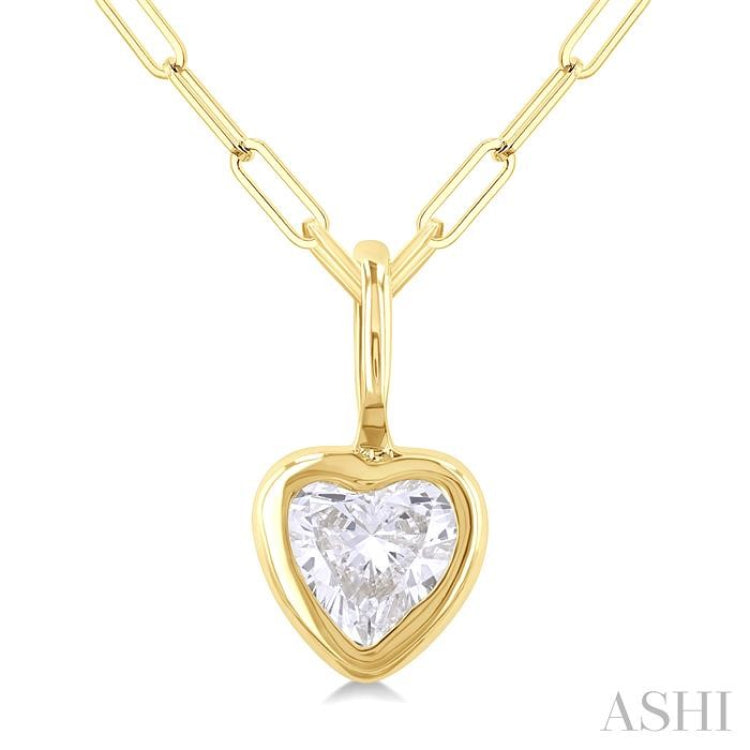 1/5 ctw Heart Shape Bezel Set Diamond Fashion Pendant With Paperclip Chain in 10K Yellow Gold