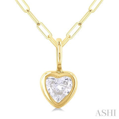 1/5 ctw Heart Shape Bezel Set Diamond Fashion Pendant With Paperclip Chain in 10K Yellow Gold