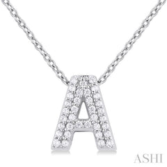 1/10 Ctw Bubble Accent Initial 'A' Round Cut Diamond Fashion Pendant With Chain in 10K White Gold