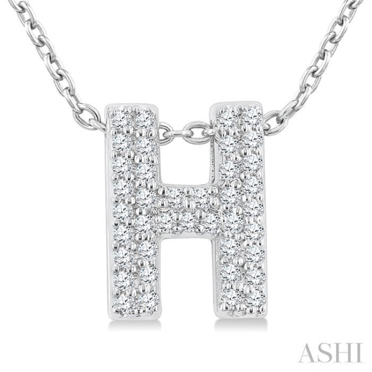 1/8 Ctw Bubble Accent Initial 'H' Round Cut Diamond Fashion Pendant With Chain in 10K White Gold