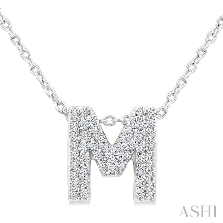 1/6 Ctw Bubble Accent Initial 'M' Round Cut Diamond Fashion Pendant With Chain in 10K White Gold