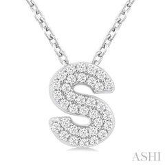 1/10 Ctw Bubble Accent Initial 'S' Round Cut Diamond Fashion Pendant With Chain in 10K White Gold