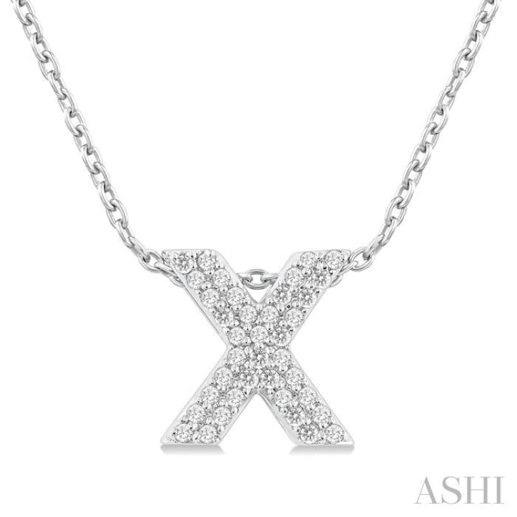 1/10 Ctw Bubble Accent Initial 'X' Round Cut Diamond Fashion Pendant With Chain in 10K White Gold