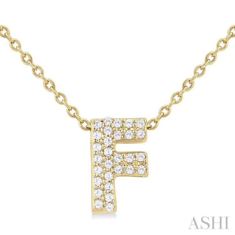 1/10 Ctw Bubble Accent Initial 'F' Round Cut Diamond Fashion Pendant With Chain in 10K Yellow Gold