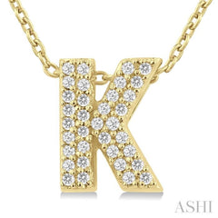1/10 Ctw Bubble Accent Initial 'K' Round Cut Diamond Fashion Pendant With Chain in 10K Yellow Gold