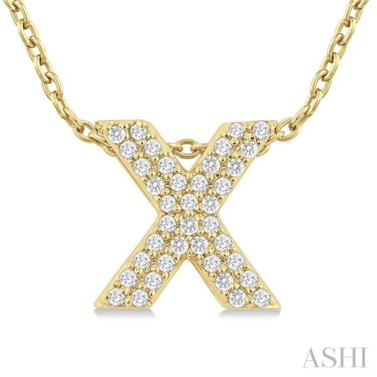 1/10 Ctw Bubble Accent Initial 'X' Round Cut Diamond Fashion Pendant With Chain in 10K Yellow Gold