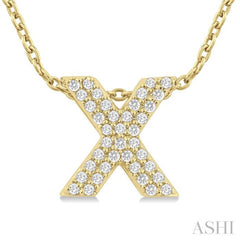 1/10 Ctw Bubble Accent Initial 'X' Round Cut Diamond Fashion Pendant With Chain in 10K Yellow Gold