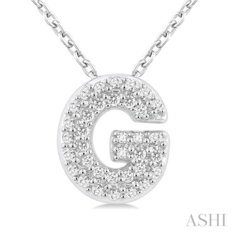 1/10 Ctw Initial 'G' Round Cut Diamond Fashion Pendant With Chain in 10K White Gold