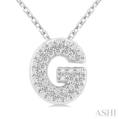 1/10 Ctw Initial 'G' Round Cut Diamond Fashion Pendant With Chain in 10K White Gold