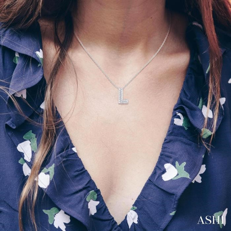 1/20 Ctw Initial 'L' Round Cut Diamond Fashion Pendant With Chain in 10K White Gold