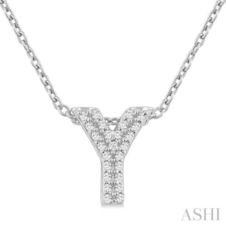 1/10 Ctw Initial 'Y' Round Cut Diamond Fashion Pendant With Chain in 10K White Gold